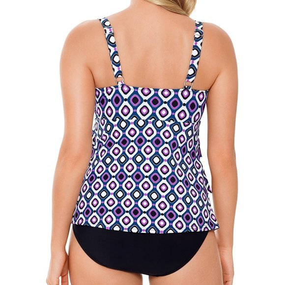 Swim Solutions Jewel Tiered‎ Tummy Control Swimsuit Purple Black - Picture 5 of 11